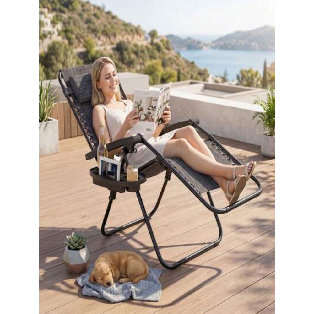 Outdoor Camping Lounge Chairs - Bardaklıklı ve Kilitlenebilir Yatırılabilir Sırt Dayanağına